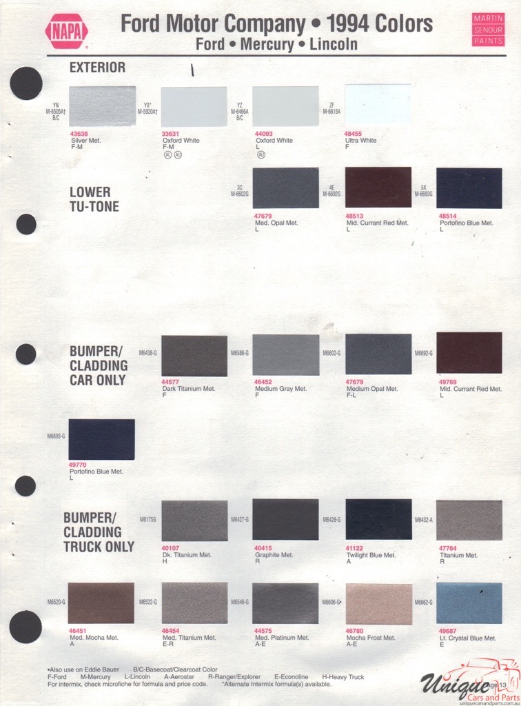 1994 Ford Paint Charts Sherwin-Williams 3